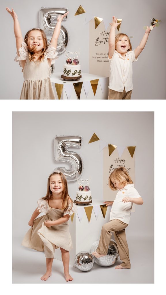 niña en sesión de cumpleaños infantil en Madrid con fondo blanco