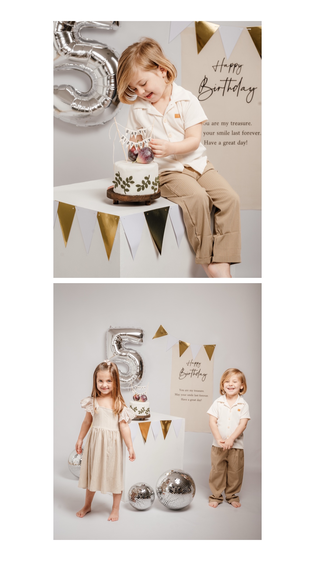 foto de cumpleaños infantil en estudio con luz suave en Madrid