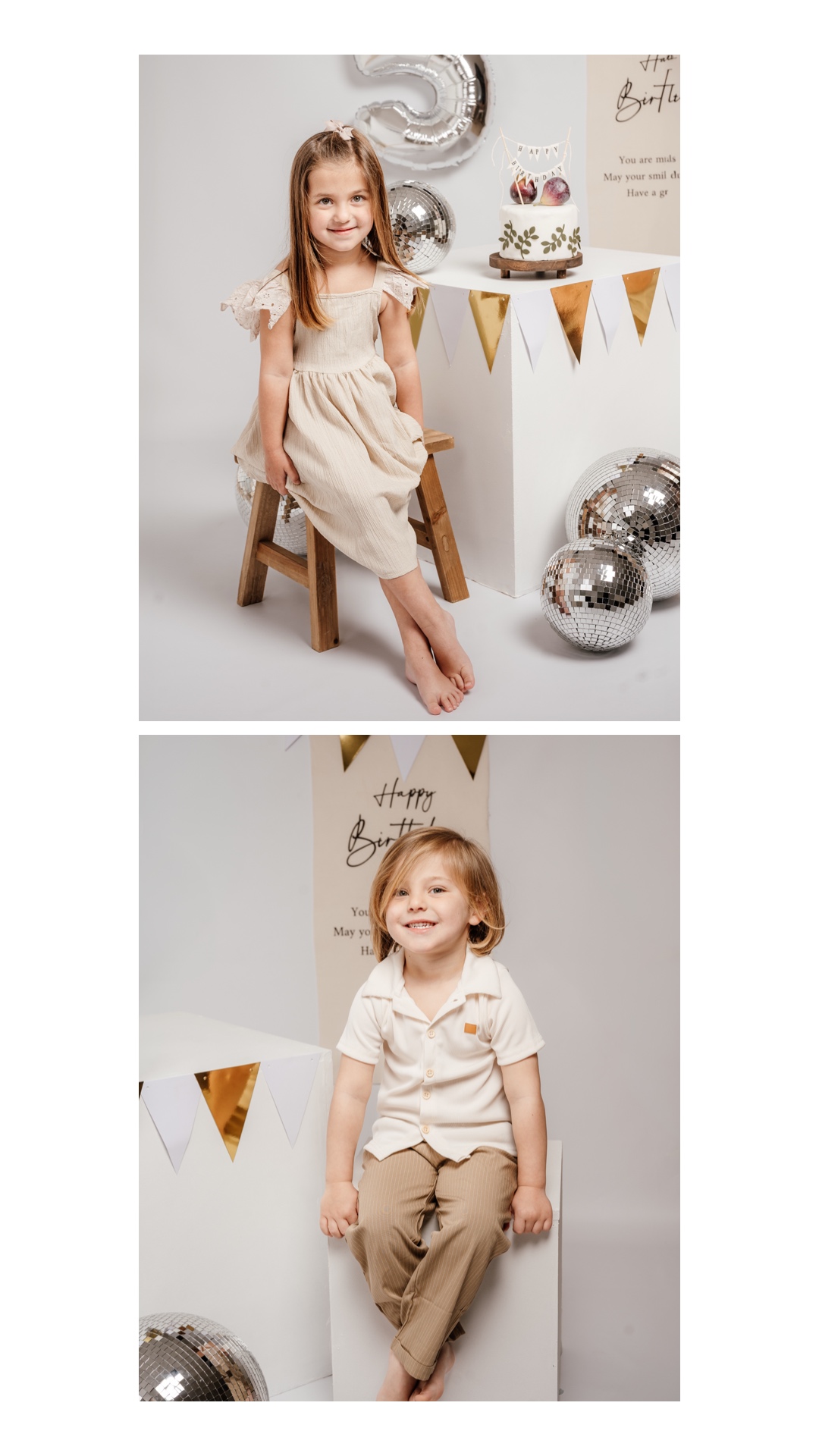 sesión de fotos de cumpleaños infantil con hermanos en Madrid