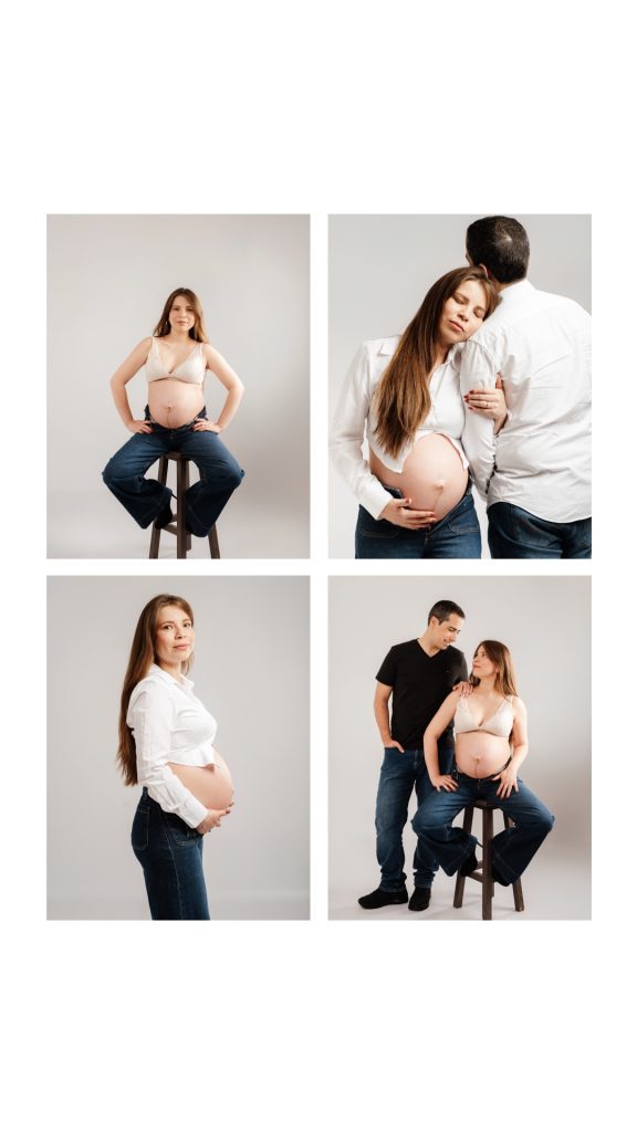 Foto de embarazo atemporales en estudio con tu pareja en Torres de la Alameda.